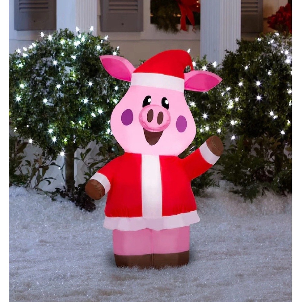 Holiday Living Pig in Santa Suit 3.5' Airblown‎ Inflatable LED Lights Christmas
